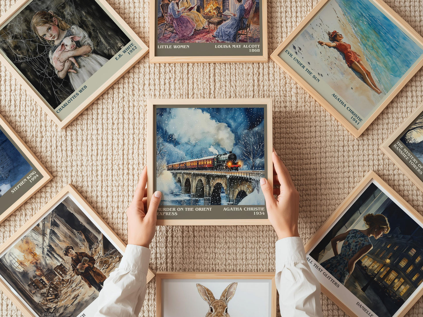 Murder On The Orient Express literary print on bookshelf – Agatha Christie fan gift