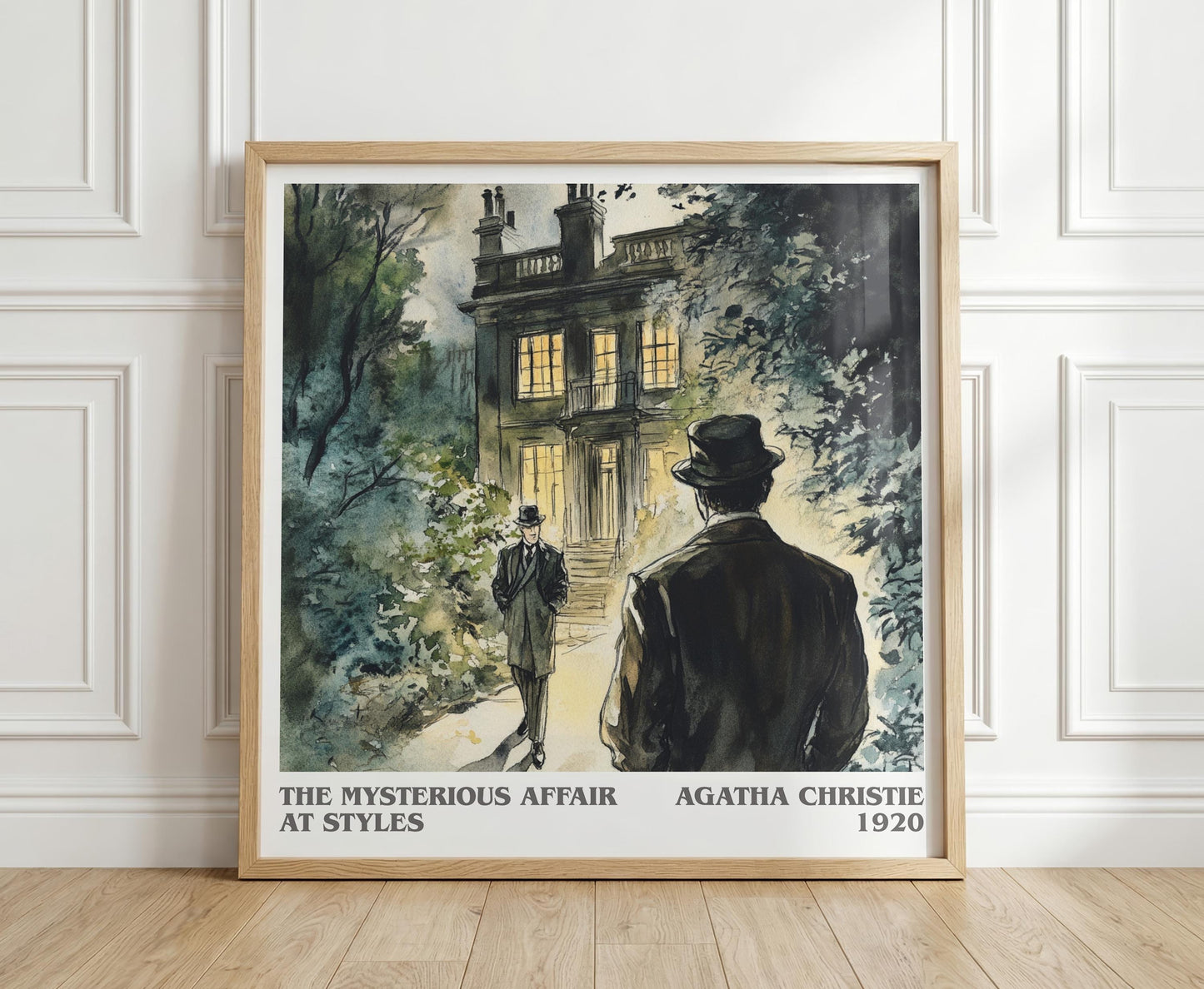The Mysterious Affair At Styles literary print in frame leaning in hallway – mystery wall art