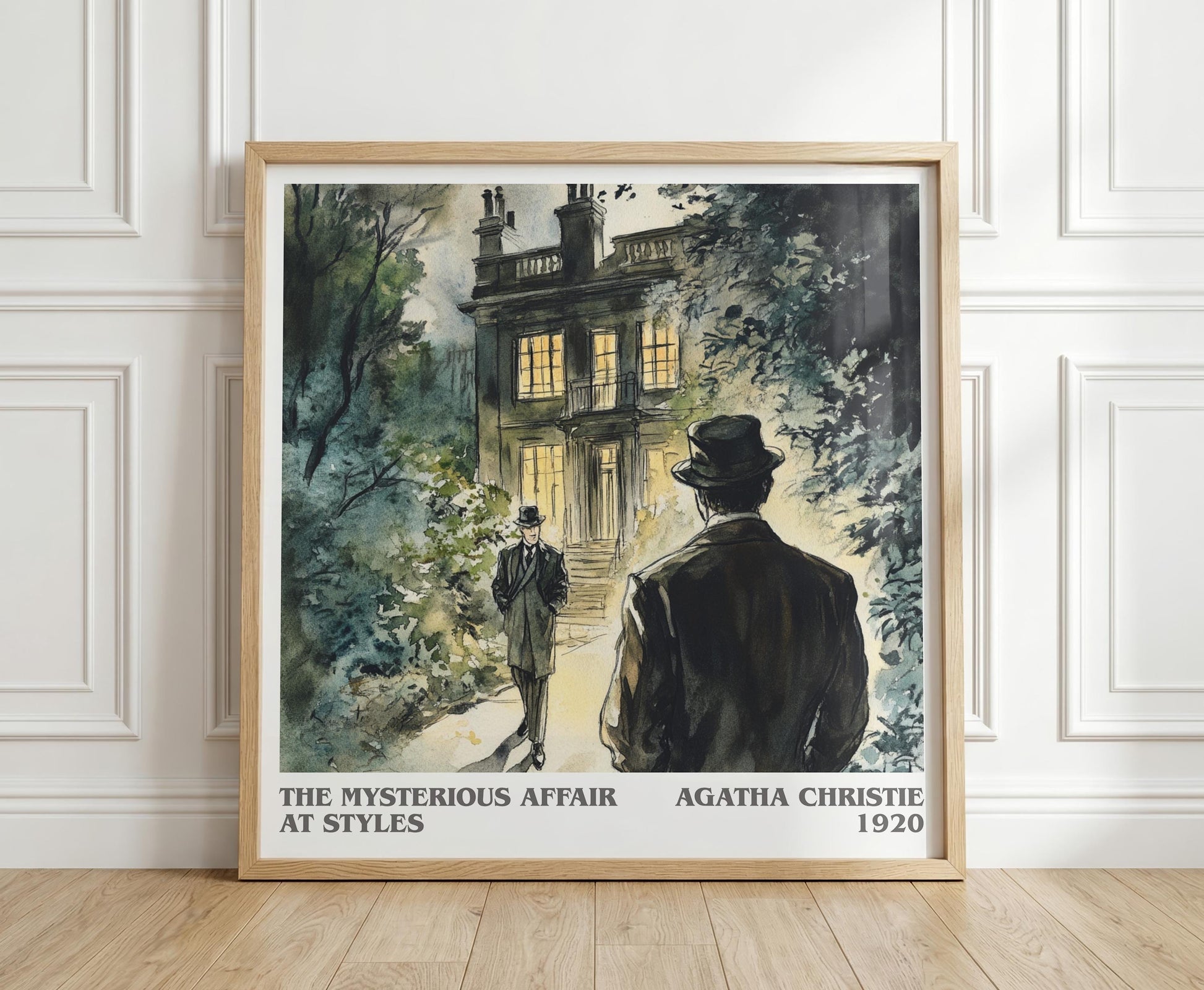 The Mysterious Affair At Styles literary print in frame leaning in hallway – mystery wall art
