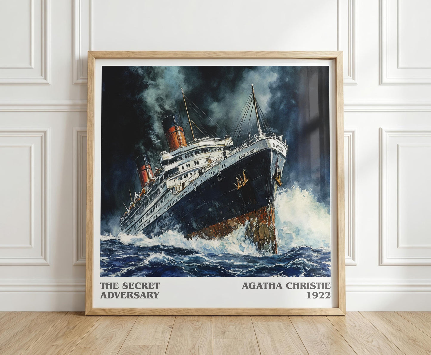 The Secret Adversary literary print in frame leaning in hallway – mystery wall art