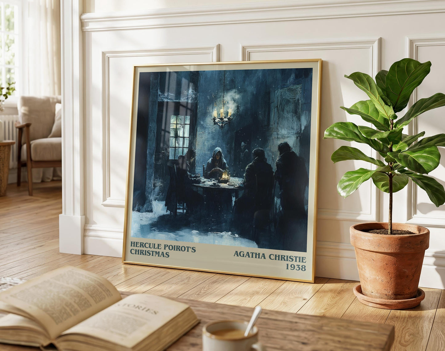 Hercule Poirot's Christmas literary poster paired in gallery wall – literary art prints