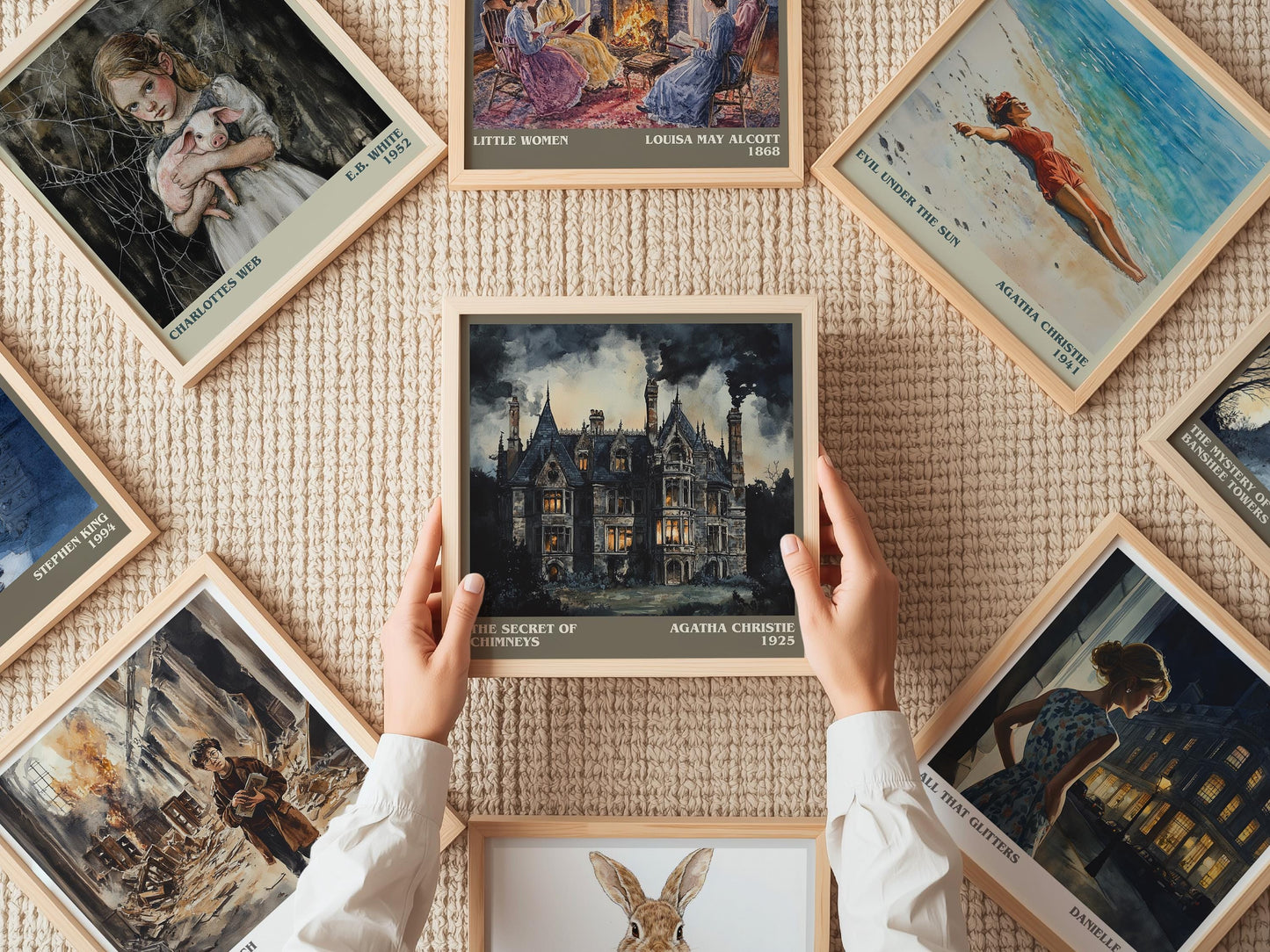 Death in the Clouds literary print on bookshelf – Agatha Christie fan gift
