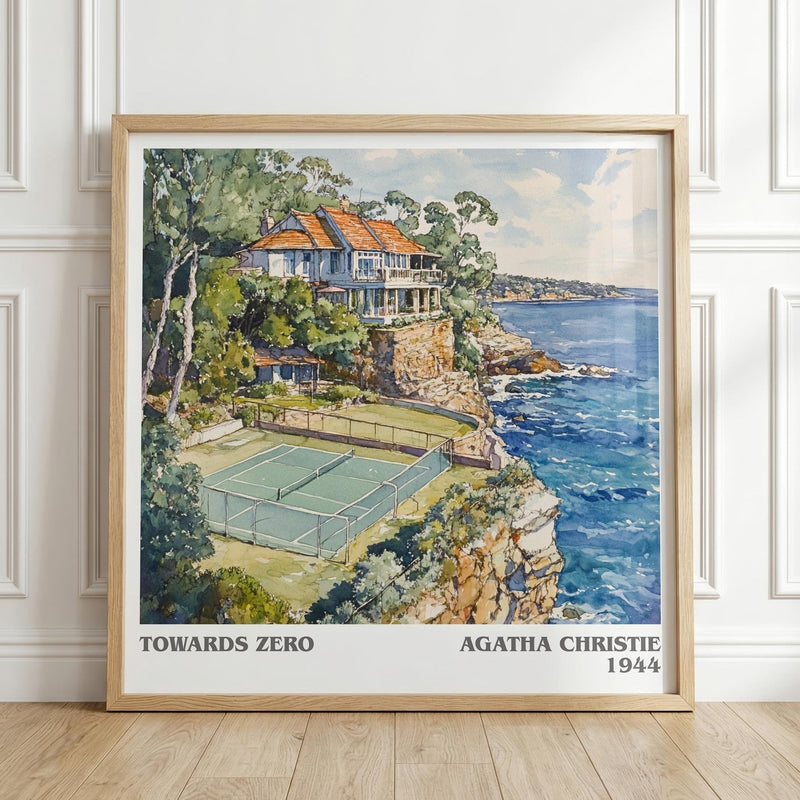 Towards Zero literary print in frame leaning in hallway – mystery wall art
