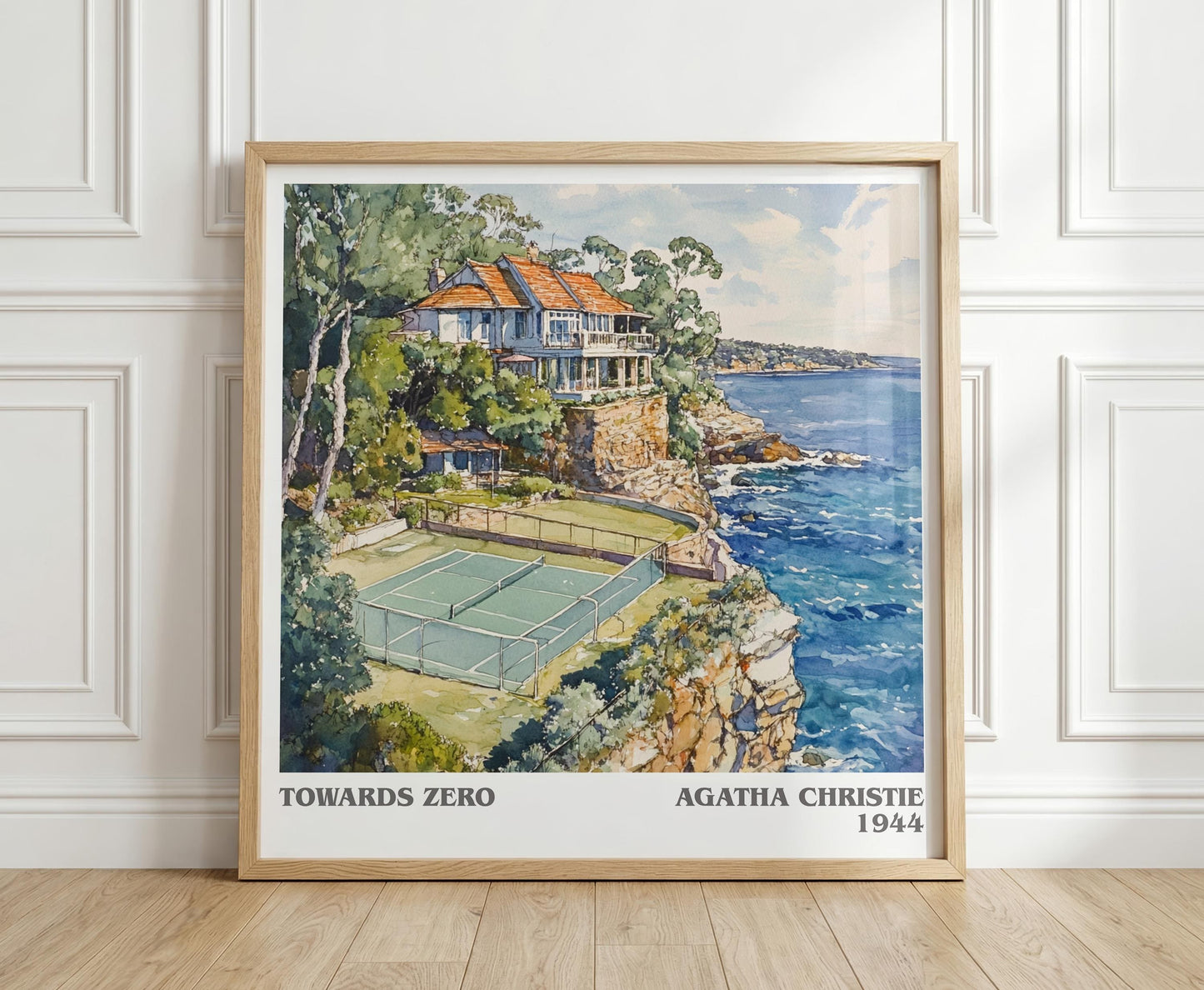Towards Zero literary print in frame leaning in hallway – mystery wall art