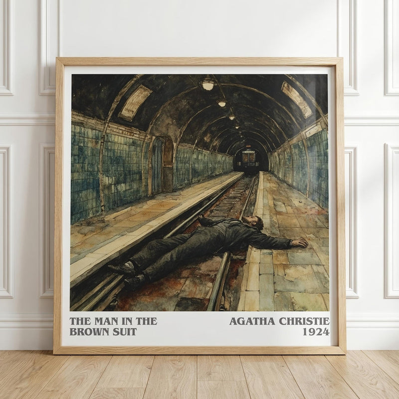 The Man in the Brown Suit literary print in frame leaning in hallway – mystery wall art