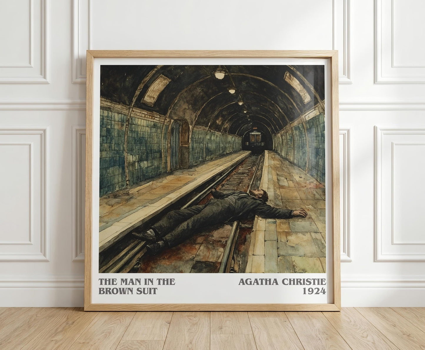 The Man in the Brown Suit literary print in frame leaning in hallway – mystery wall art