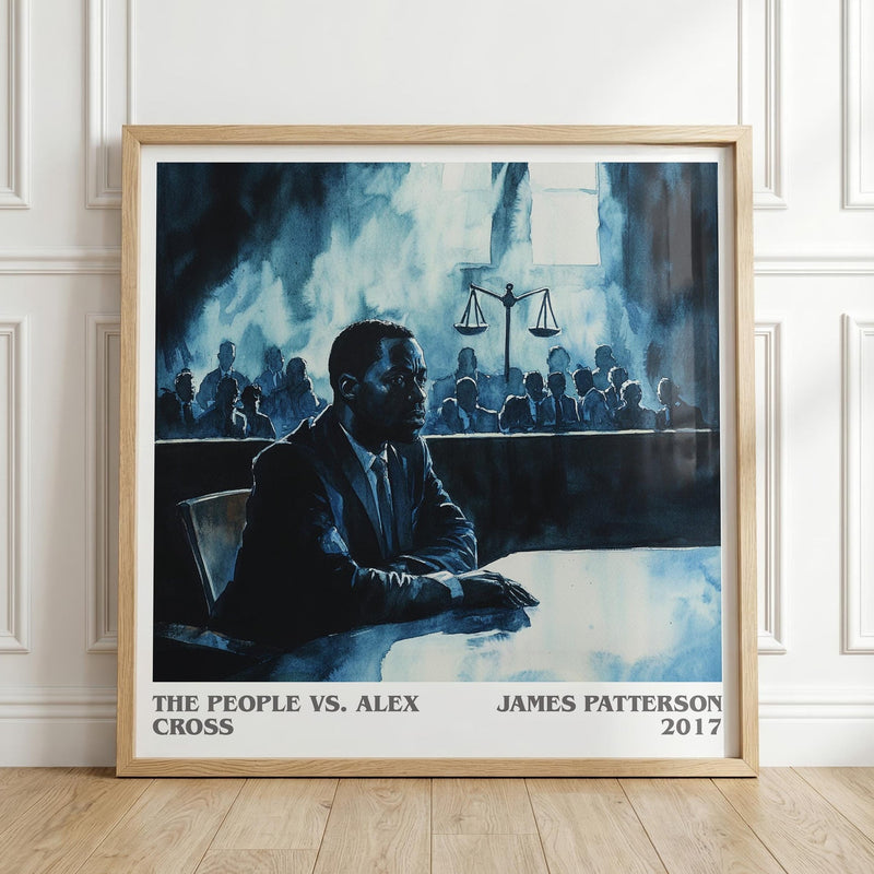 The People Vs. Alex Cross literary print in frame leaning in hallway – thriller wall art