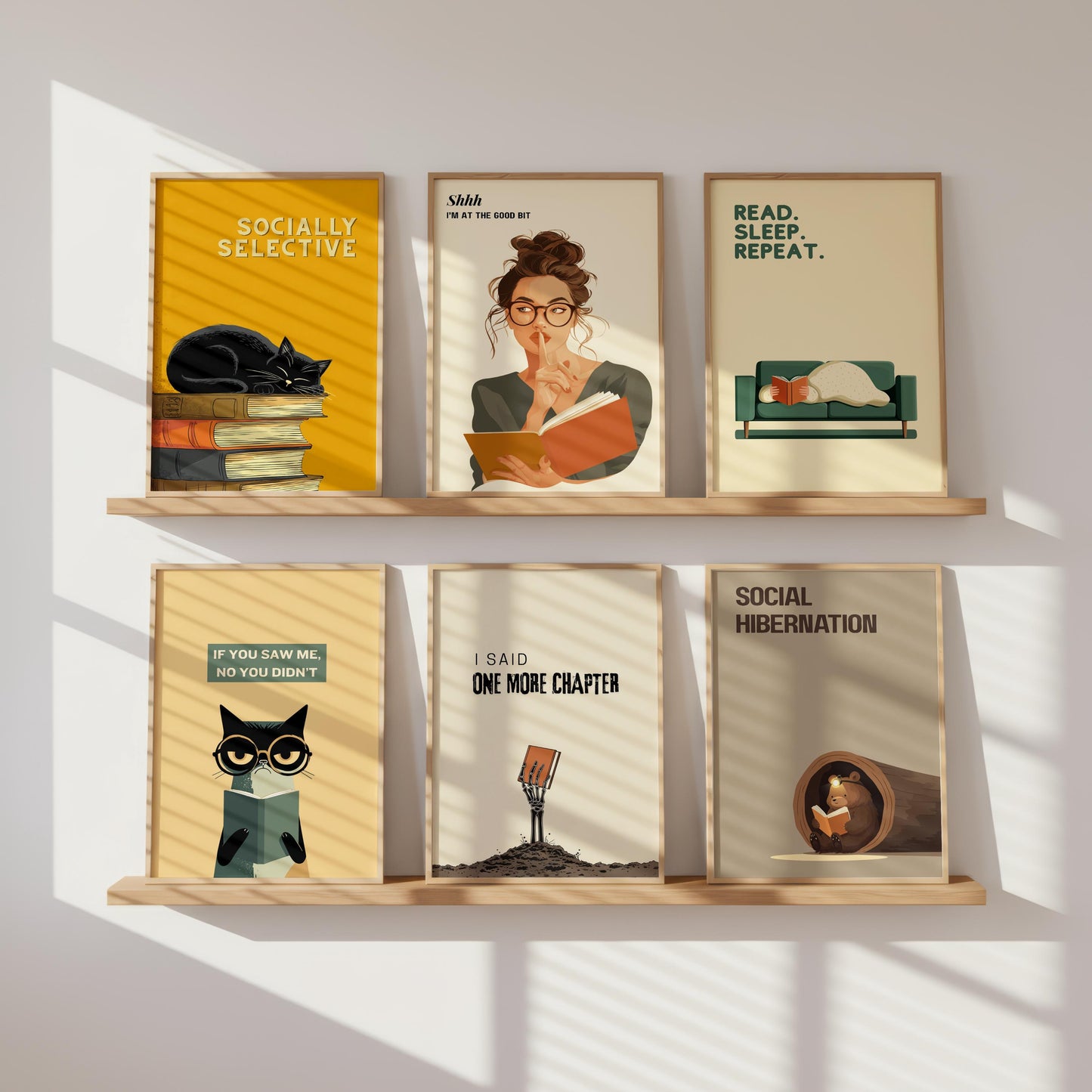 Shhh I'm At The Good Bit Print | Moody Reading Girl | Cozy Wall Decor | Book Lover Gift | Nook Poster | Reader Gift | Aesthetic Art - Book Poster Art Print Decor Bookish