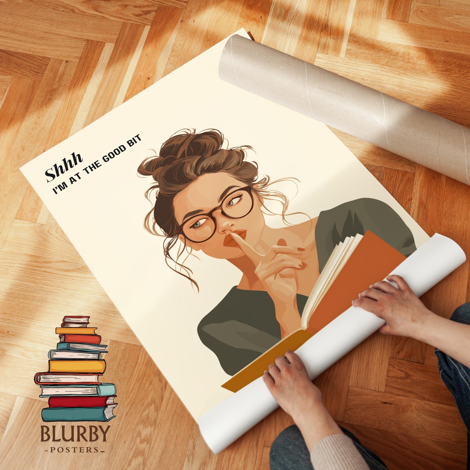 Shhh I'm At The Good Bit Print | Moody Reading Girl | Cozy Wall Decor | Book Lover Gift | Nook Poster | Reader Gift | Aesthetic Art - Book Poster Art Print Decor Bookish