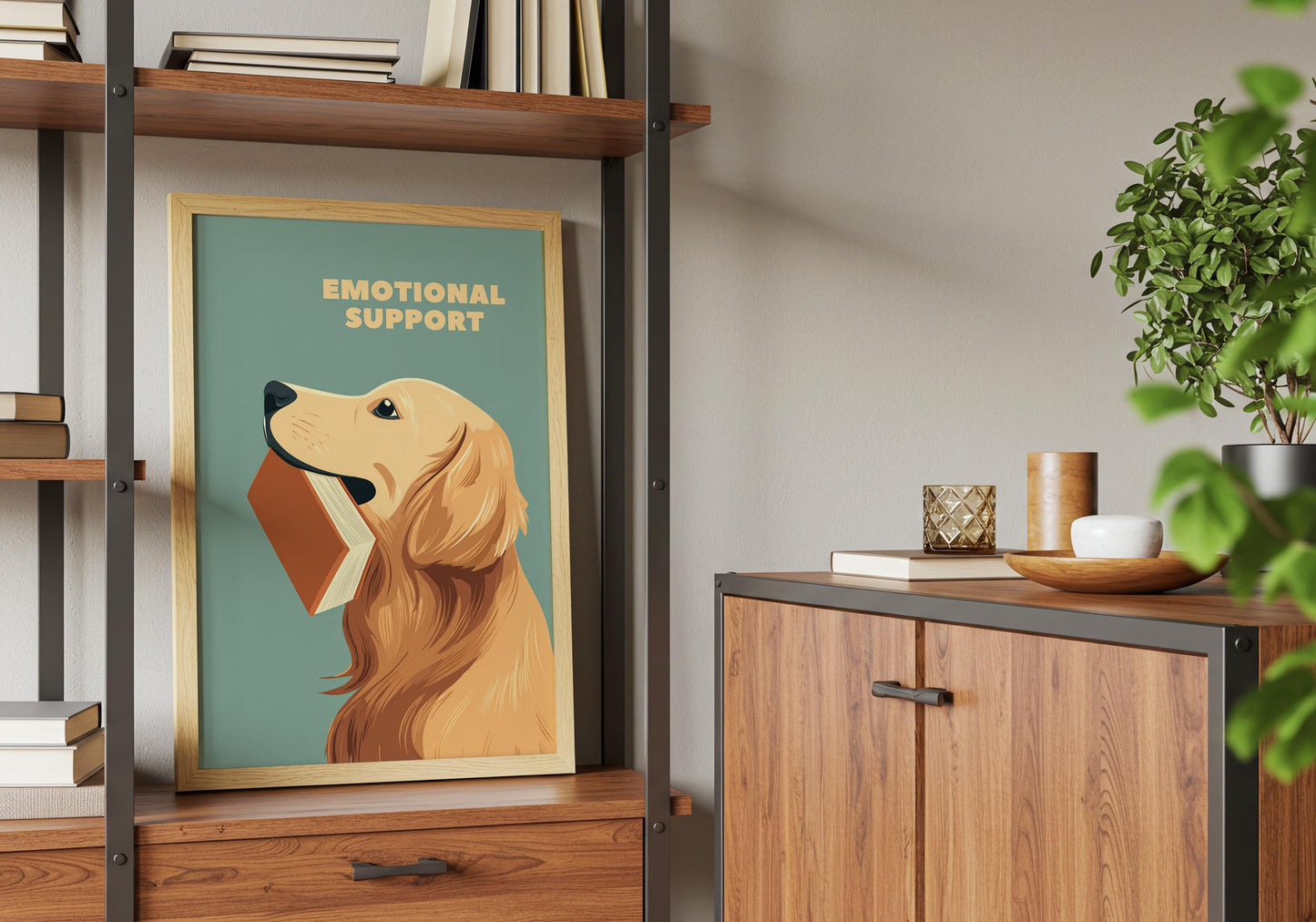 Emotional Support Dog Reading Print | Funny Golden Retriever | Cozy Wall Decor | Book Lover Gift | Nook Poster | Reader Gift | Aesthetic Art - Book Poster Art Print Decor Bookish