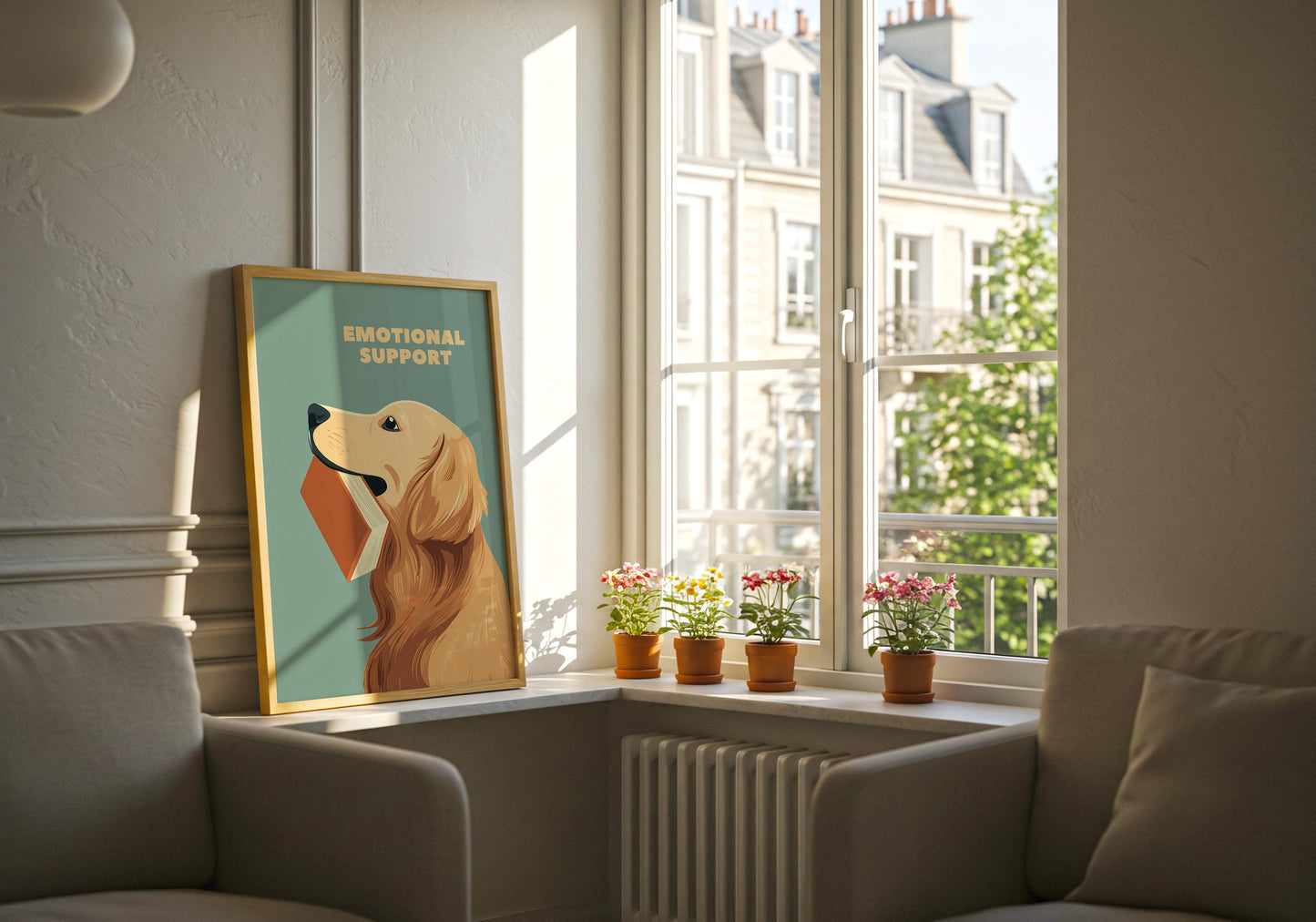 Emotional Support Dog Reading Print | Funny Golden Retriever | Cozy Wall Decor | Book Lover Gift | Nook Poster | Reader Gift | Aesthetic Art - Book Poster Art Print Decor Bookish