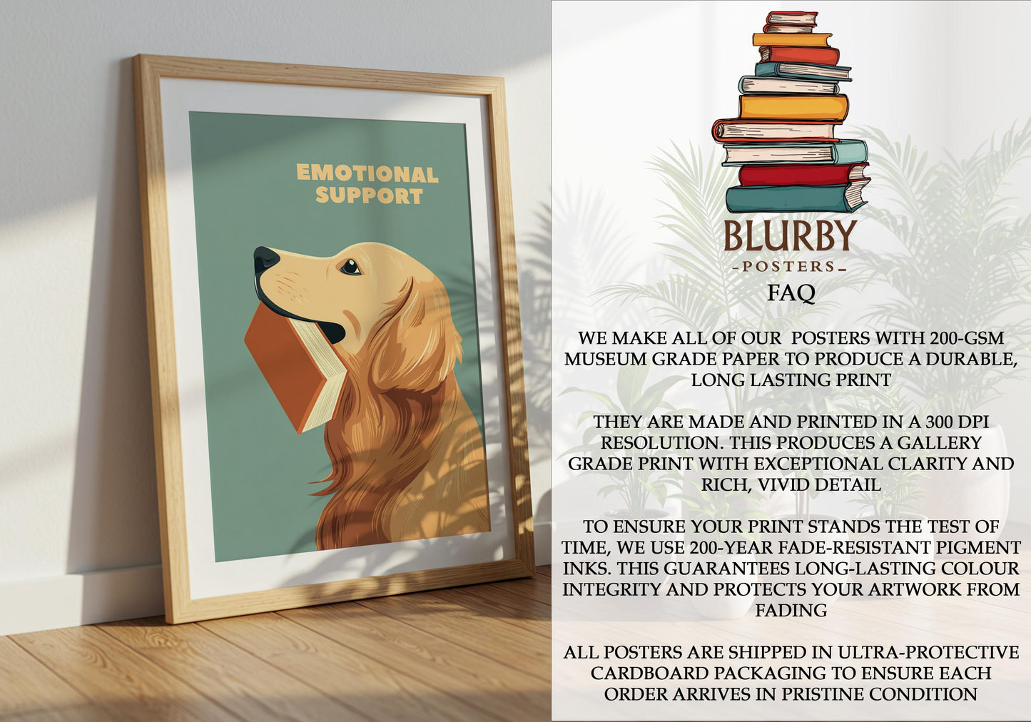 Emotional Support Dog Reading Print | Funny Golden Retriever | Cozy Wall Decor | Book Lover Gift | Nook Poster | Reader Gift | Aesthetic Art - Book Poster Art Print Decor Bookish