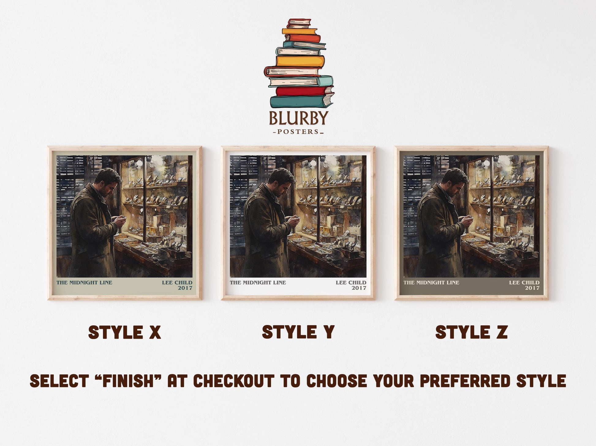 The Midnight Line literary art print colour and style options – Lee Child book art