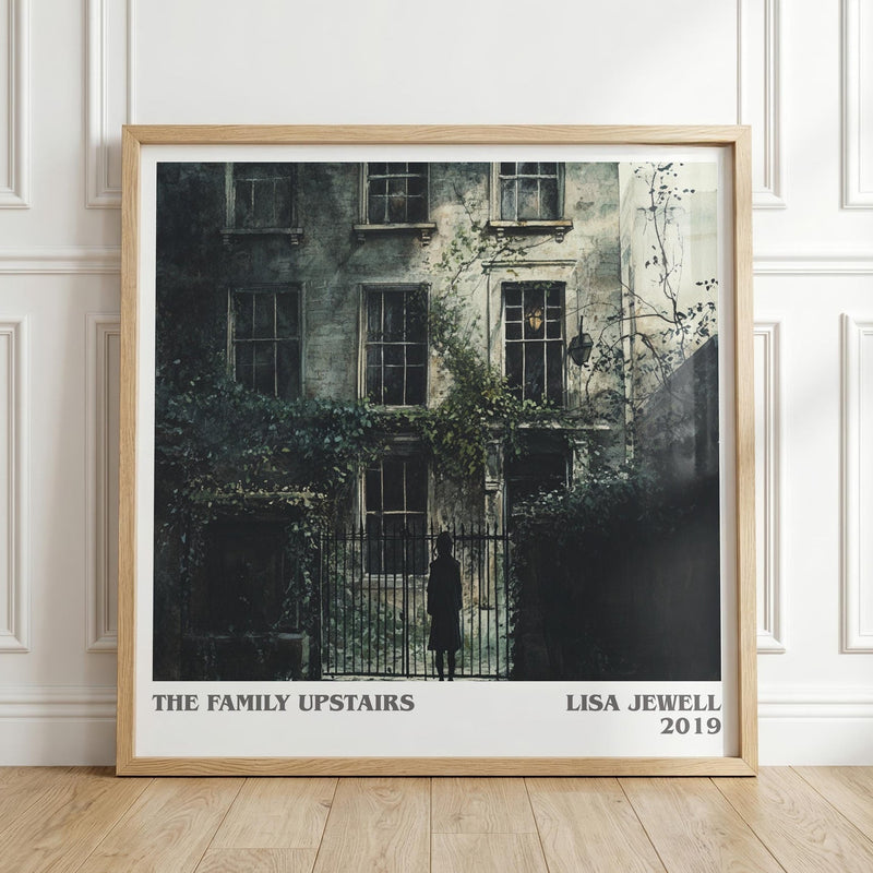 The Family Upstairs literary print in frame leaning in hallway – thriller wall art