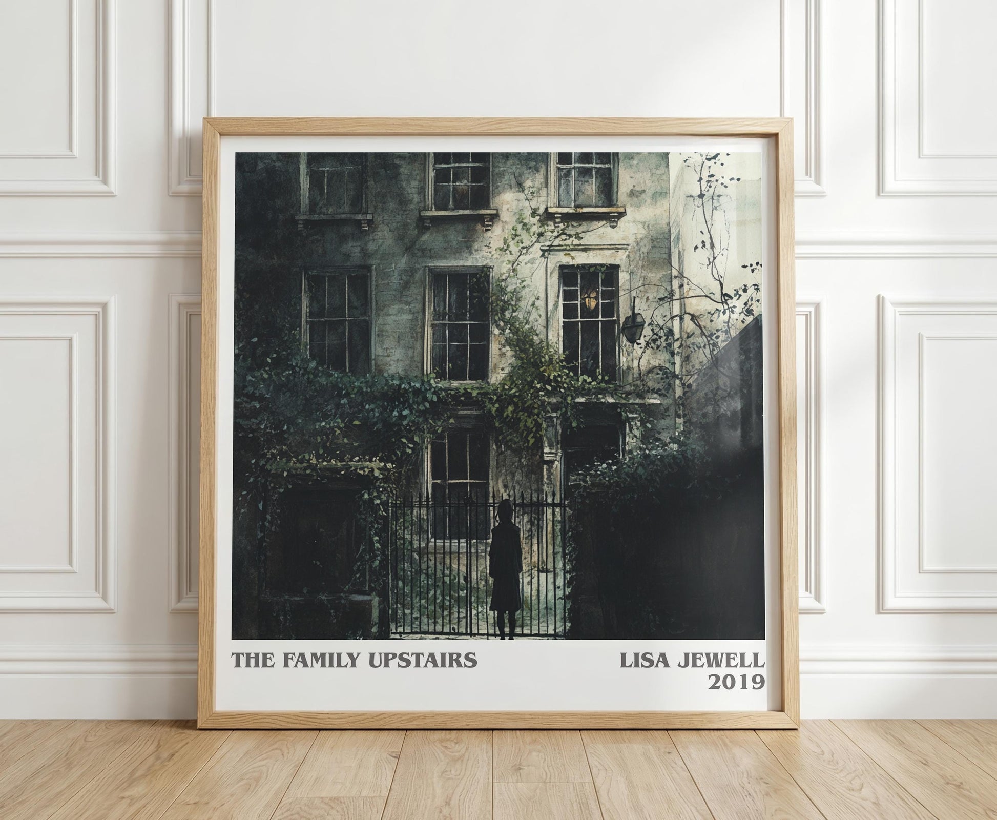The Family Upstairs literary print in frame leaning in hallway – thriller wall art