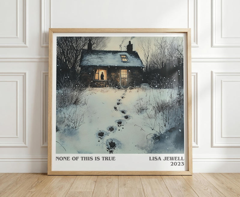 None of this is True literary print in frame leaning in hallway – thriller wall art