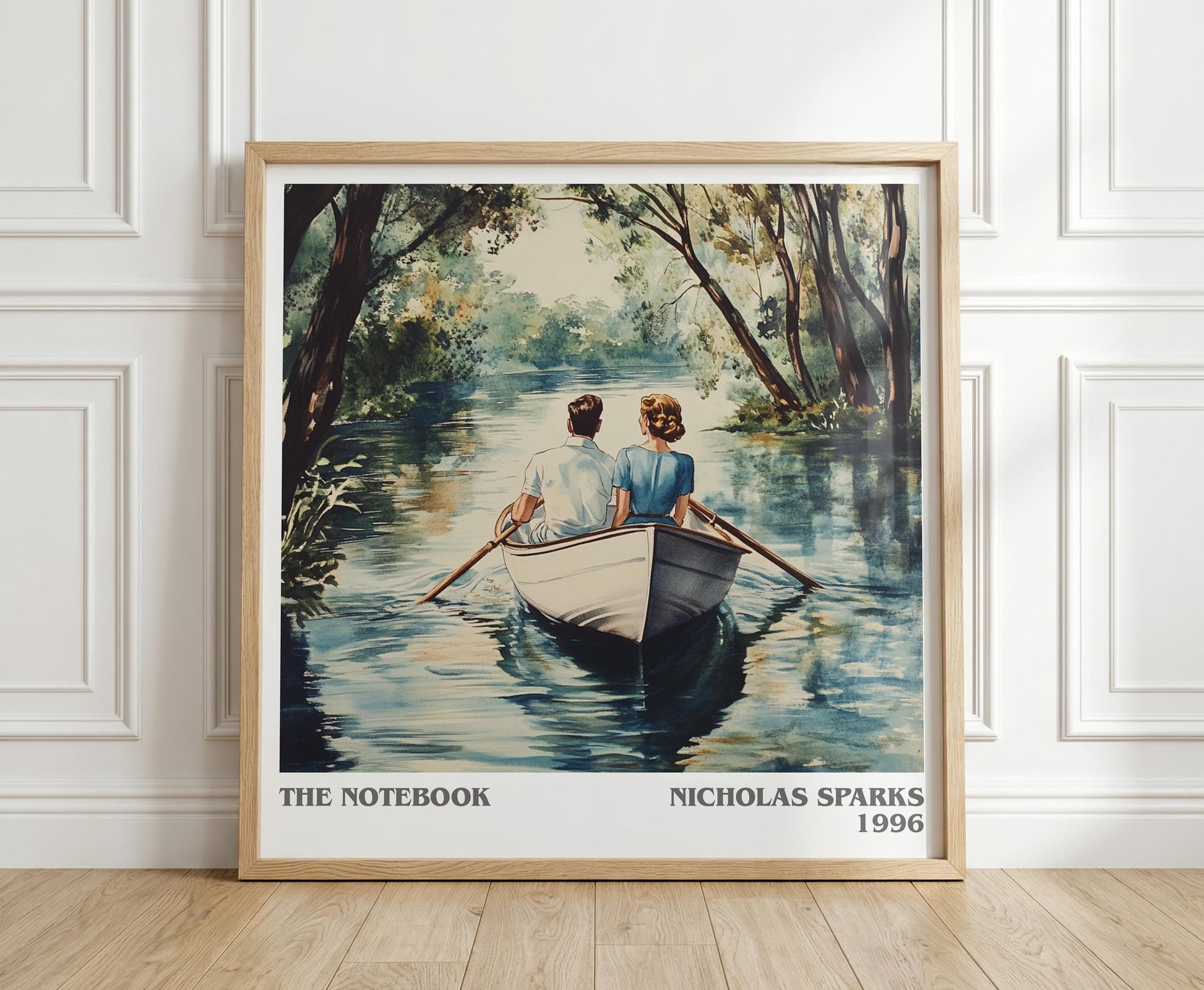 The Notebook literary print in frame leaning in hallway – romance wall art