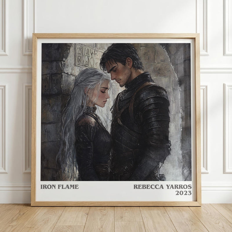 Iron Flame literary print in frame leaning in hallway – fantasy wall art