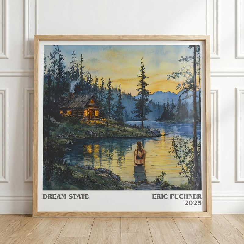 Dream State literary print in frame leaning in hallway – historical fiction wall art