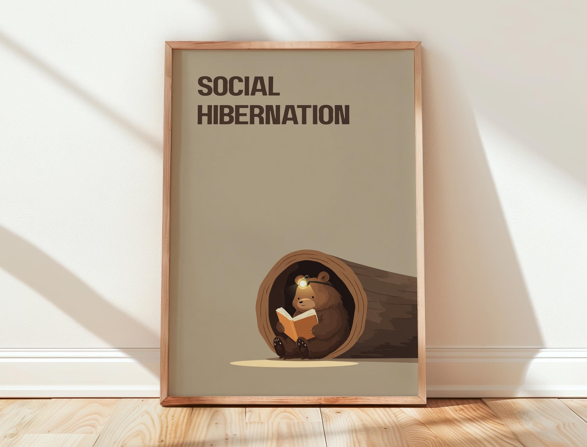 Social Hibernation Bear Print | Funny Reading Art | Cozy Wall Decor | Book Lover Gift | Nook Poster | Reader Gift | Aesthetic Art - Book Poster Art Print Decor Bookish