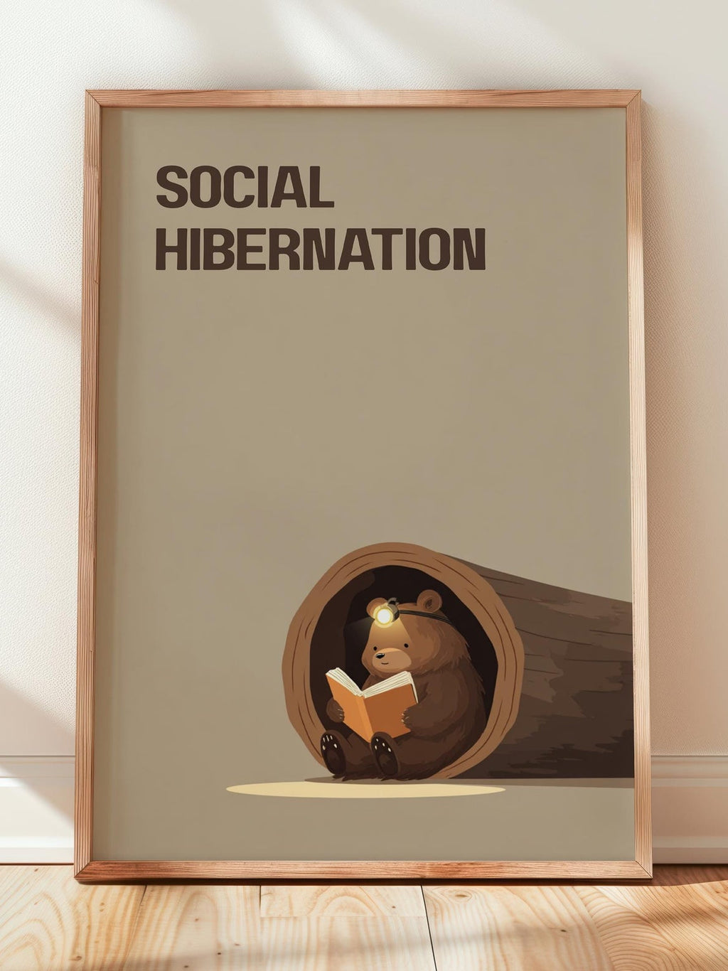 Social Hibernation Bear Print | Funny Reading Art | Cozy Wall Decor | Book Lover Gift | Nook Poster | Reader Gift | Aesthetic Art - Book Poster Art Print Decor Bookish