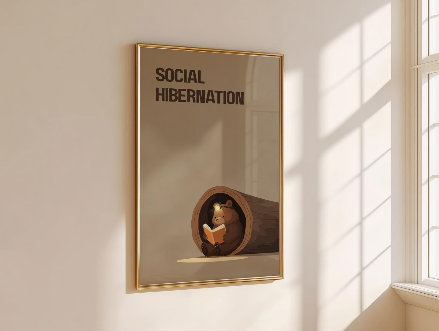 Social Hibernation Bear Print | Funny Reading Art | Cozy Wall Decor | Book Lover Gift | Nook Poster | Reader Gift | Aesthetic Art - Book Poster Art Print Decor Bookish