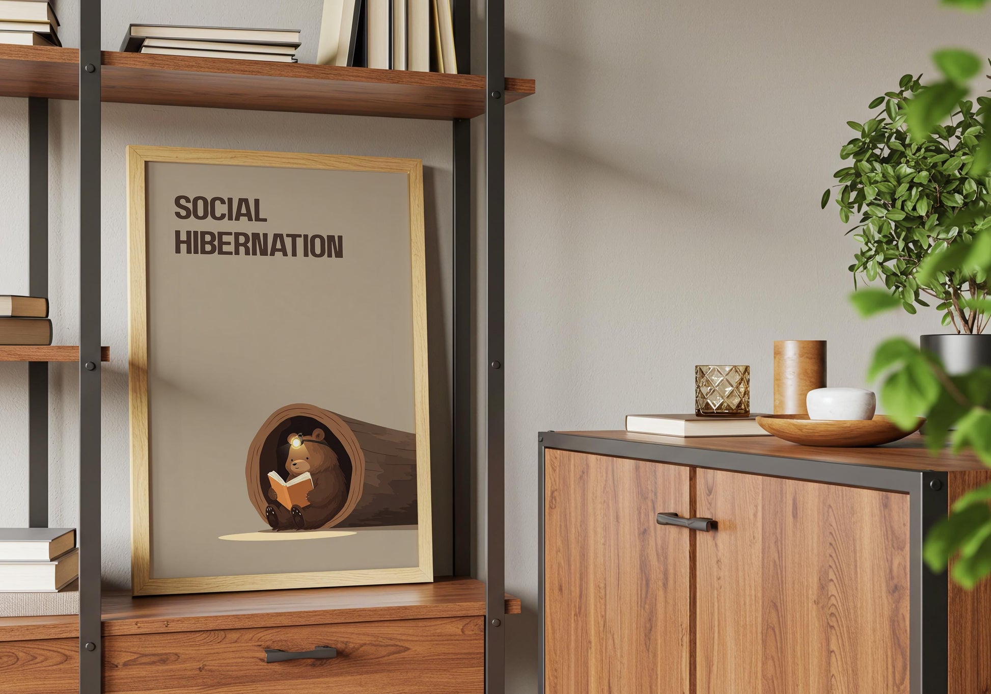 Social Hibernation Bear Print | Funny Reading Art | Cozy Wall Decor | Book Lover Gift | Nook Poster | Reader Gift | Aesthetic Art - Book Poster Art Print Decor Bookish
