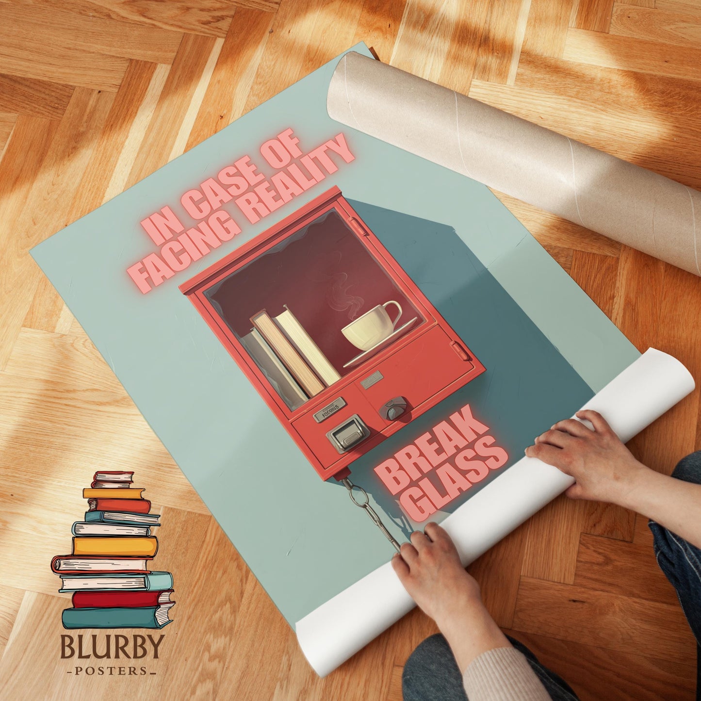 Break Glass In Case of Reality Print | Coffee and Books | Cozy Wall Decor | Book Lover Gift | Nook Poster | Reader Gift | Aesthetic Art - Book Poster Art Print Decor Bookish