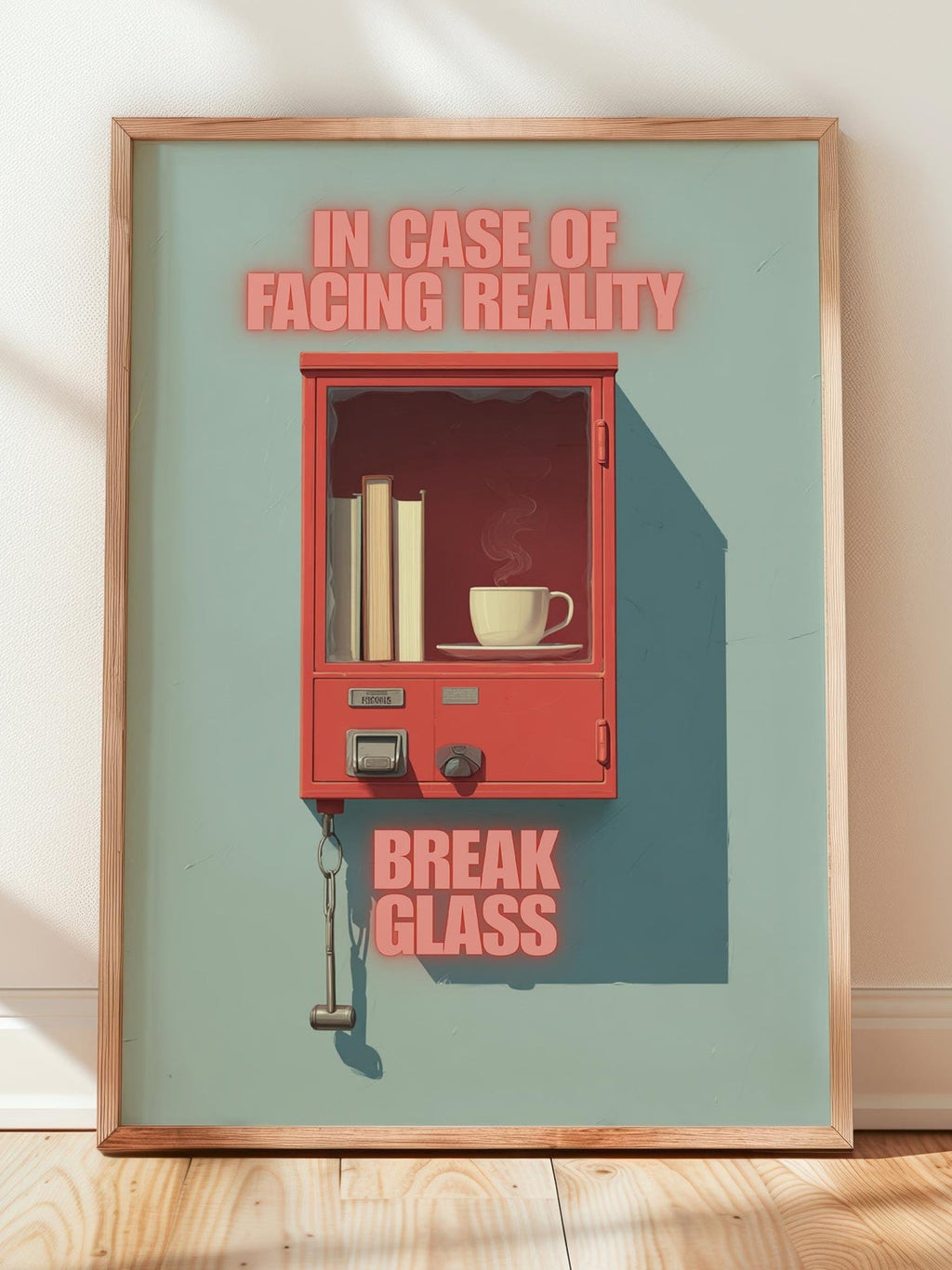 Break Glass In Case of Reality Print | Coffee and Books | Cozy Wall Decor | Book Lover Gift | Nook Poster | Reader Gift | Aesthetic Art - Book Poster Art Print Decor Bookish