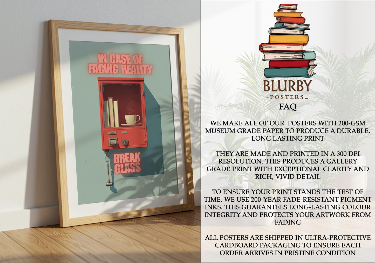 Break Glass In Case of Reality Print | Coffee and Books | Cozy Wall Decor | Book Lover Gift | Nook Poster | Reader Gift | Aesthetic Art - Book Poster Art Print Decor Bookish