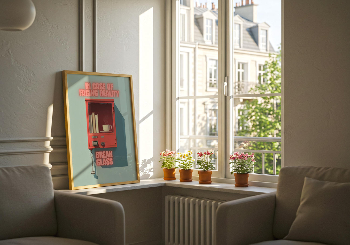Break Glass In Case of Reality Print | Coffee and Books | Cozy Wall Decor | Book Lover Gift | Nook Poster | Reader Gift | Aesthetic Art - Book Poster Art Print Decor Bookish