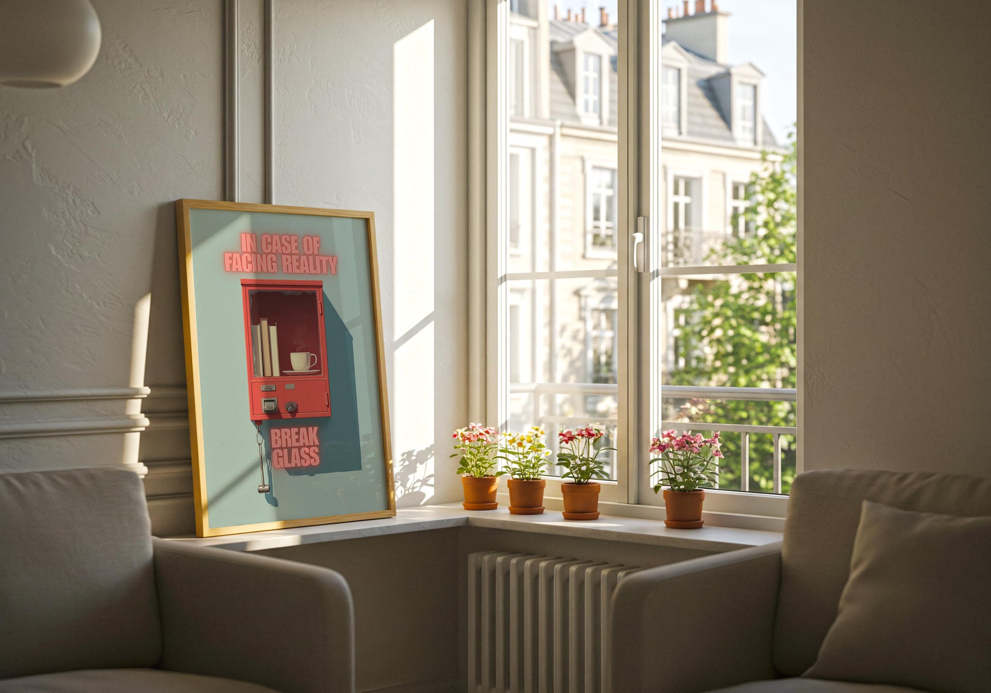 Break Glass In Case of Reality Print | Coffee and Books | Cozy Wall Decor | Book Lover Gift | Nook Poster | Reader Gift | Aesthetic Art - Book Poster Art Print Decor Bookish
