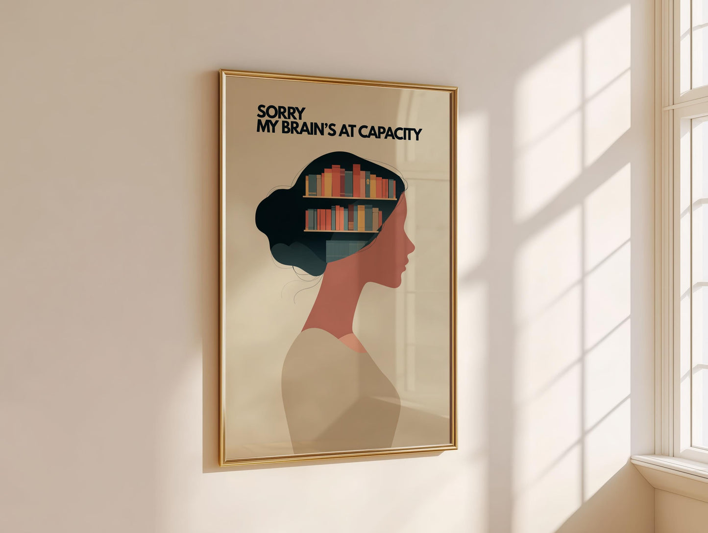 My Brains At Capacity Print | Funny Mental Library | Cozy Wall Decor | Book Lover Gift | Nook Poster | Reader Gift | Aesthetic Room Art - Book Poster Art Print Decor Bookish