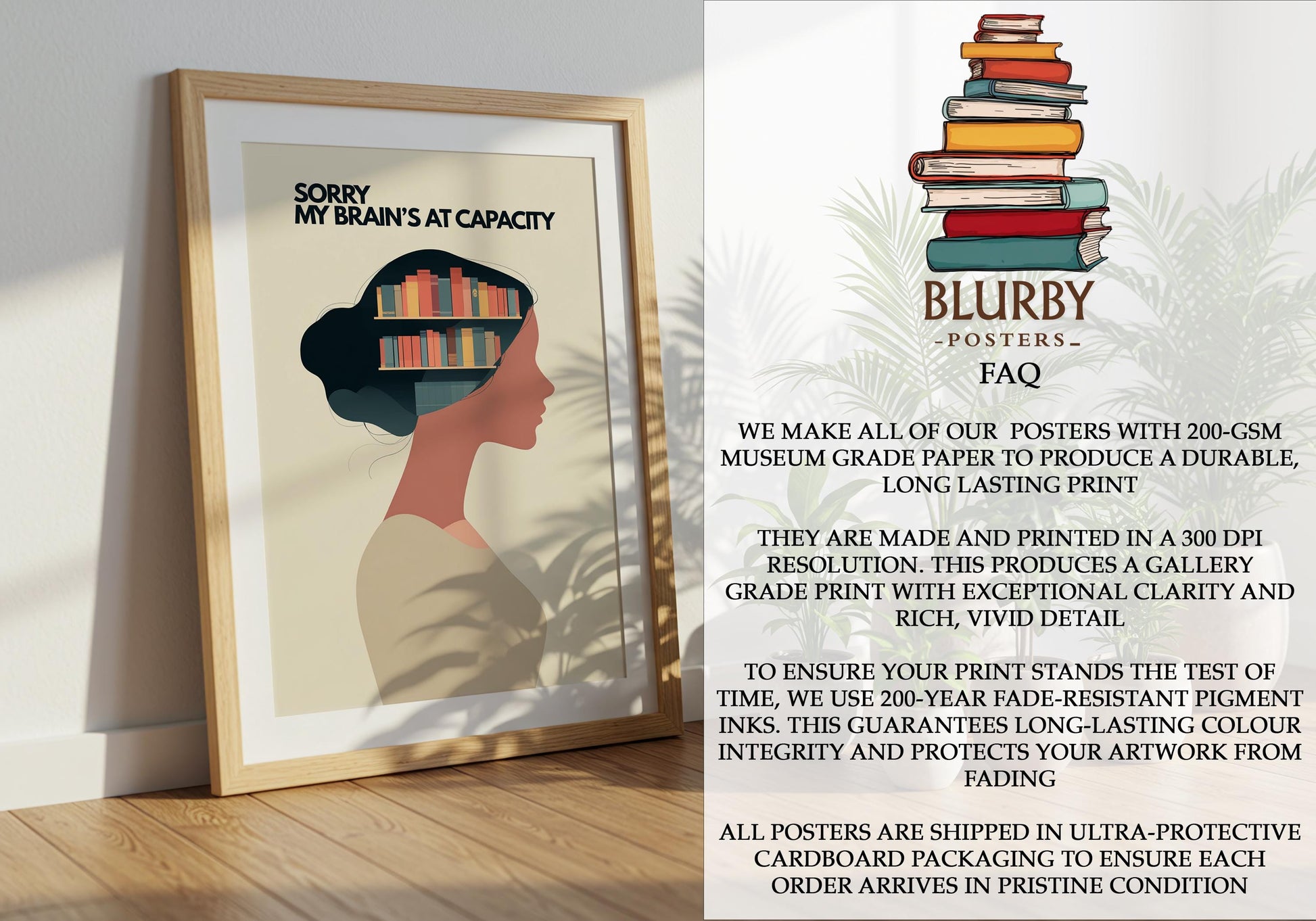 My Brains At Capacity Print | Funny Mental Library | Cozy Wall Decor | Book Lover Gift | Nook Poster | Reader Gift | Aesthetic Room Art - Book Poster Art Print Decor Bookish