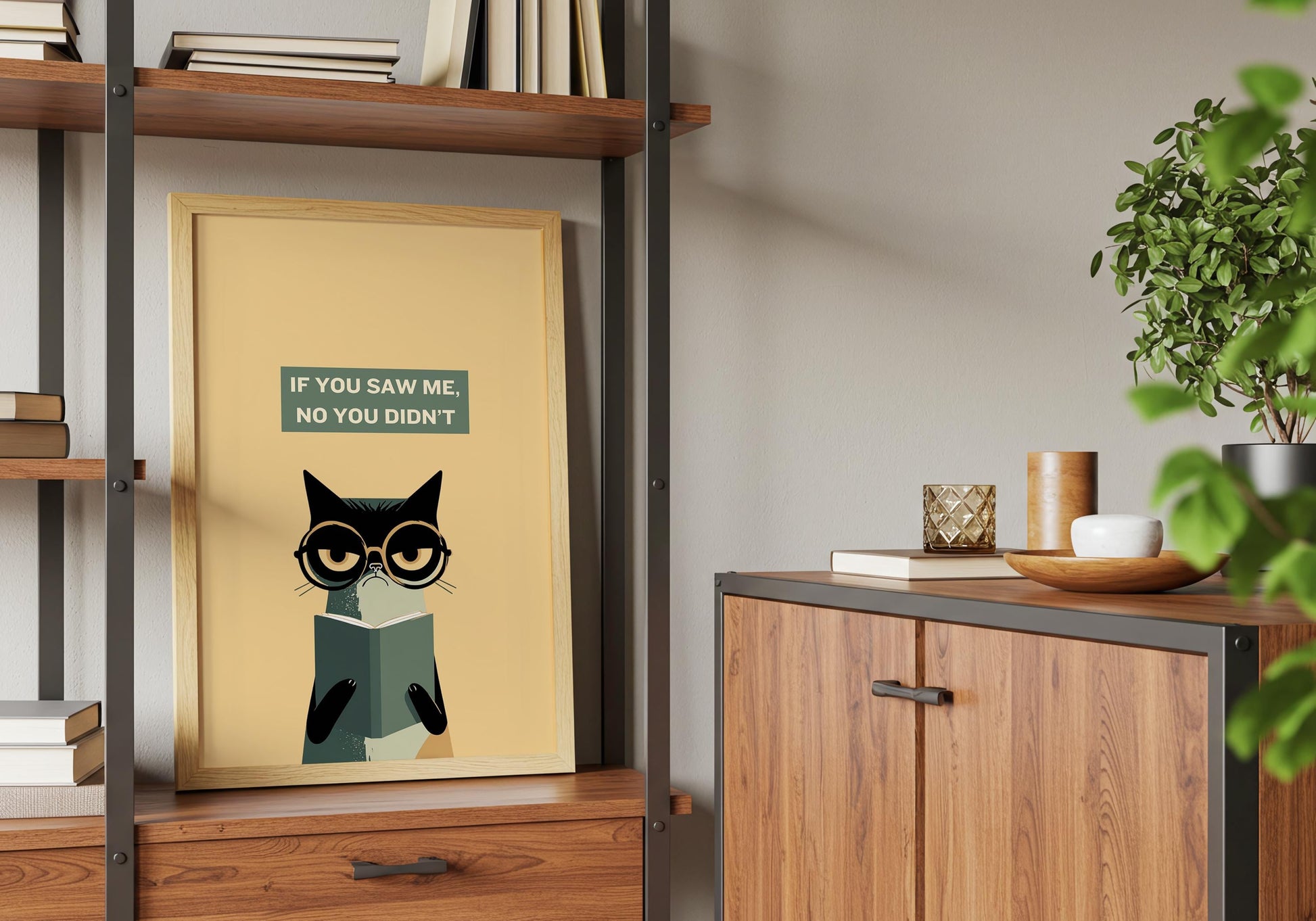 If You Saw Me No You Didnt Cat Print | Funny Sarcastic Cat | Cozy Wall Decor | Book Lover Gift | Nook Poster | Reader Gift | Aesthetic Art - Book Poster Art Print Decor Bookish