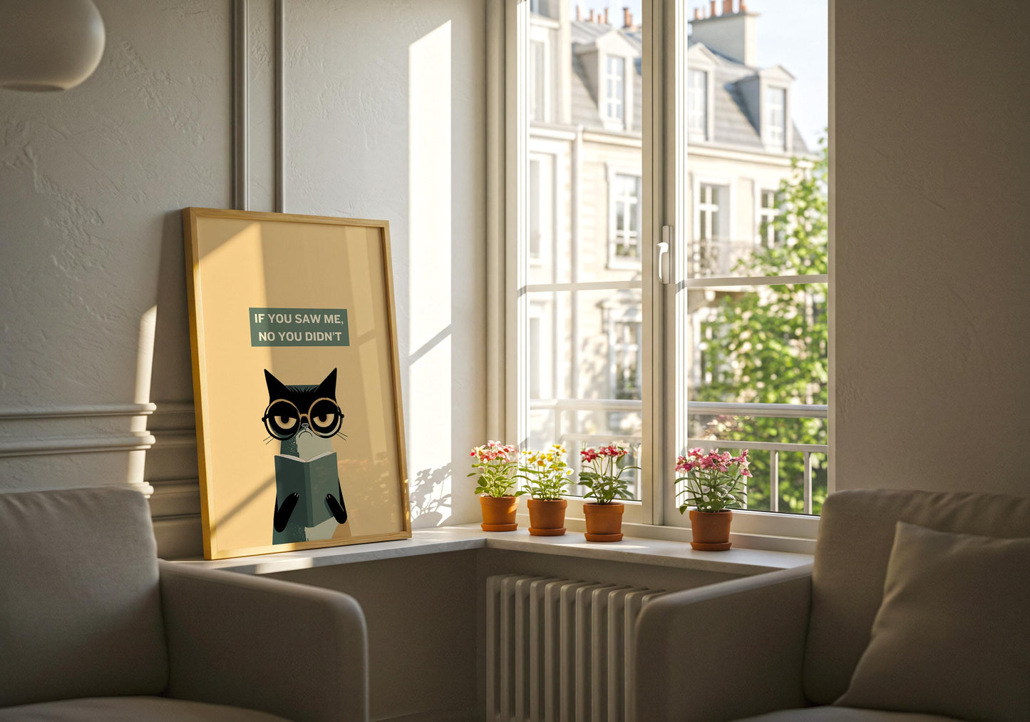 If You Saw Me No You Didnt Cat Print | Funny Sarcastic Cat | Cozy Wall Decor | Book Lover Gift | Nook Poster | Reader Gift | Aesthetic Art - Book Poster Art Print Decor Bookish