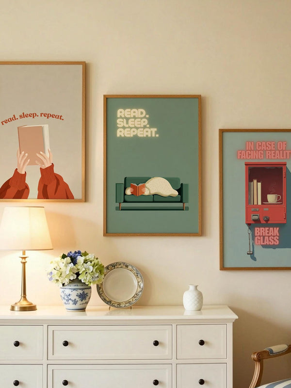 Read Sleep Repeat Print | Cozy Wall Decor | Book Lover Gift | Nook Poster | Reader Present | Aesthetic Room Art | Minimalist Home Decor - Book Poster Art Print Decor Bookish
