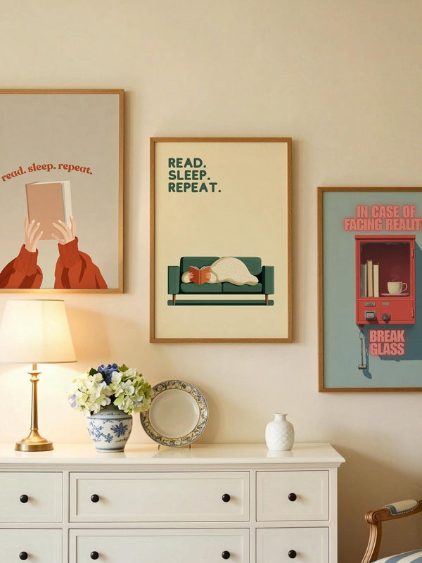 Read Sleep Repeat Print | Cozy Wall Decor | Book Lover Gift | Nook Poster | Reader Present | Aesthetic Room Art | Minimalist Home Decor - Book Poster Art Print Decor Bookish