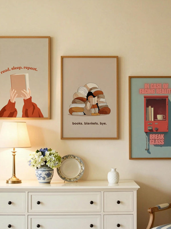 Books Blankets Bye Art Print | Cozy Reading Fort Poster | Cozy Wall Decor | Book Lover Gift | Nook Poster | Reader Gift | Aesthetic Book Art - Book Poster Art Print Decor Bookish