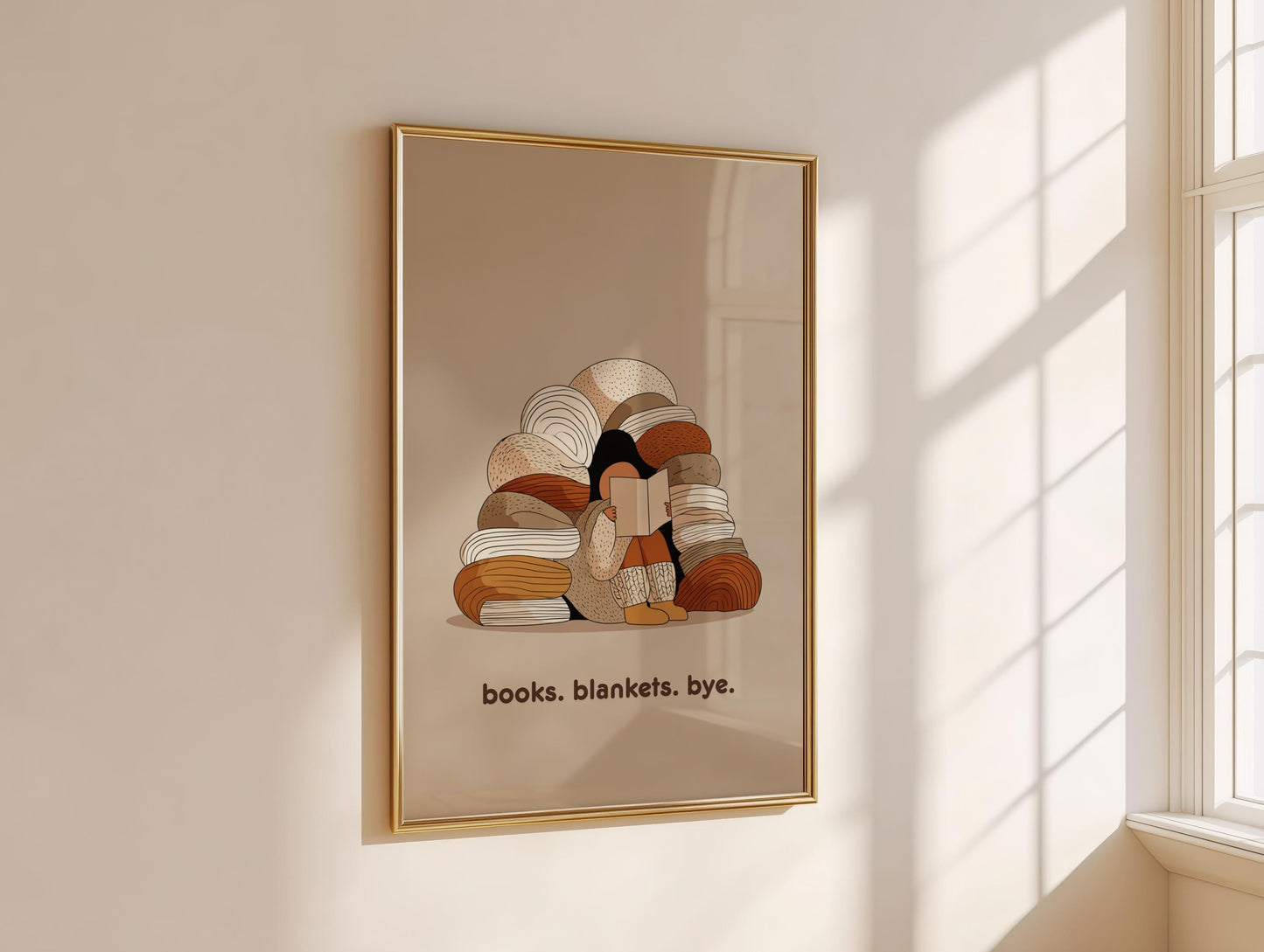 Books Blankets Bye Art Print | Cozy Reading Fort Poster | Cozy Wall Decor | Book Lover Gift | Nook Poster | Reader Gift | Aesthetic Book Art - Book Poster Art Print Decor Bookish