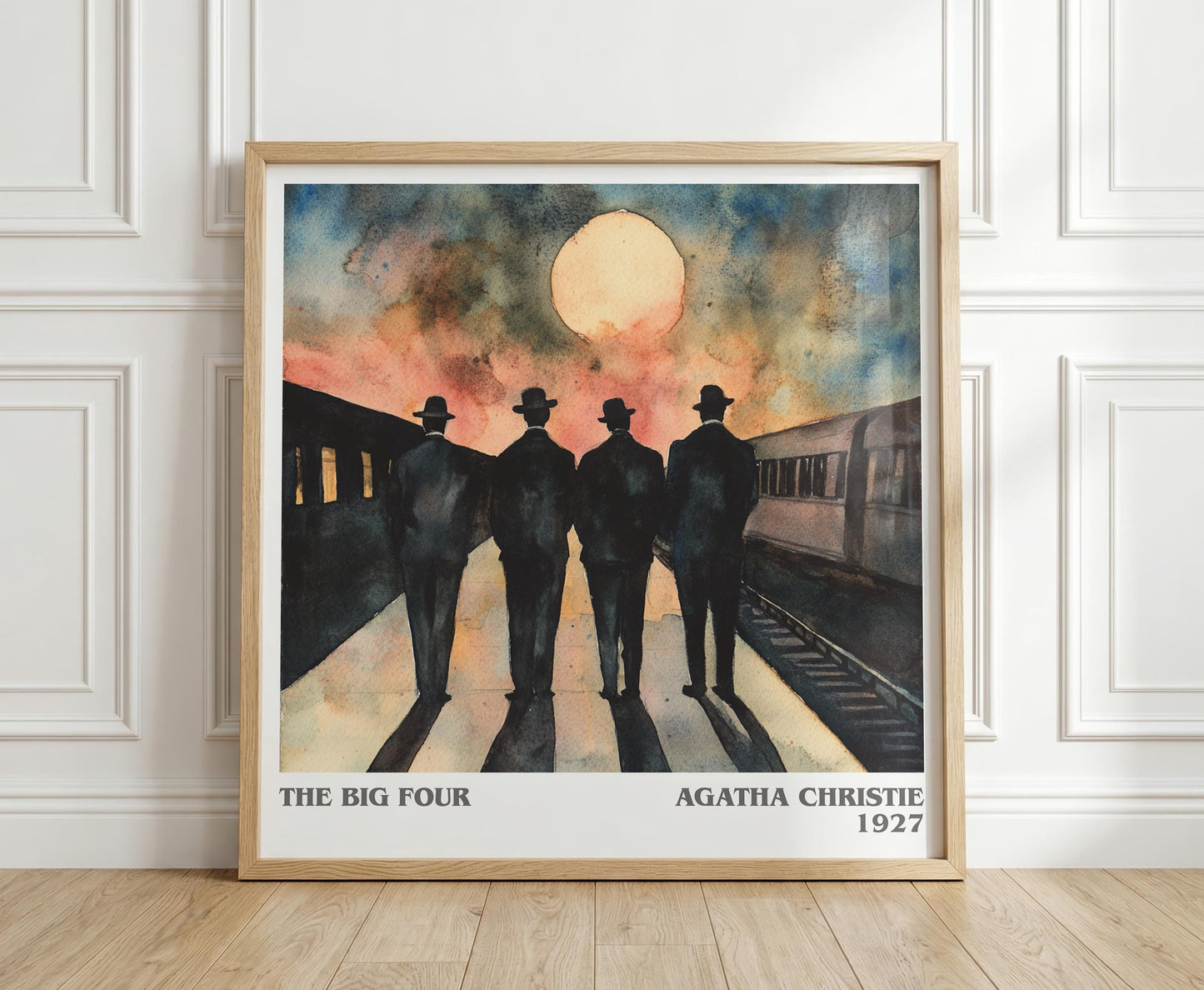 The Big Four literary print in frame leaning in hallway – mystery wall art