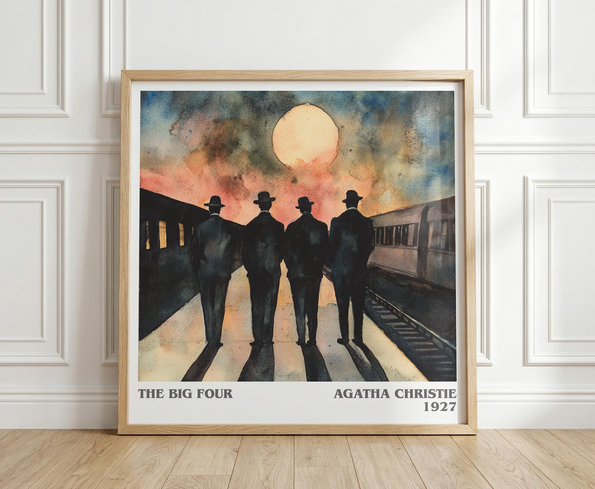 The Big Four literary print in frame leaning in hallway – mystery wall art