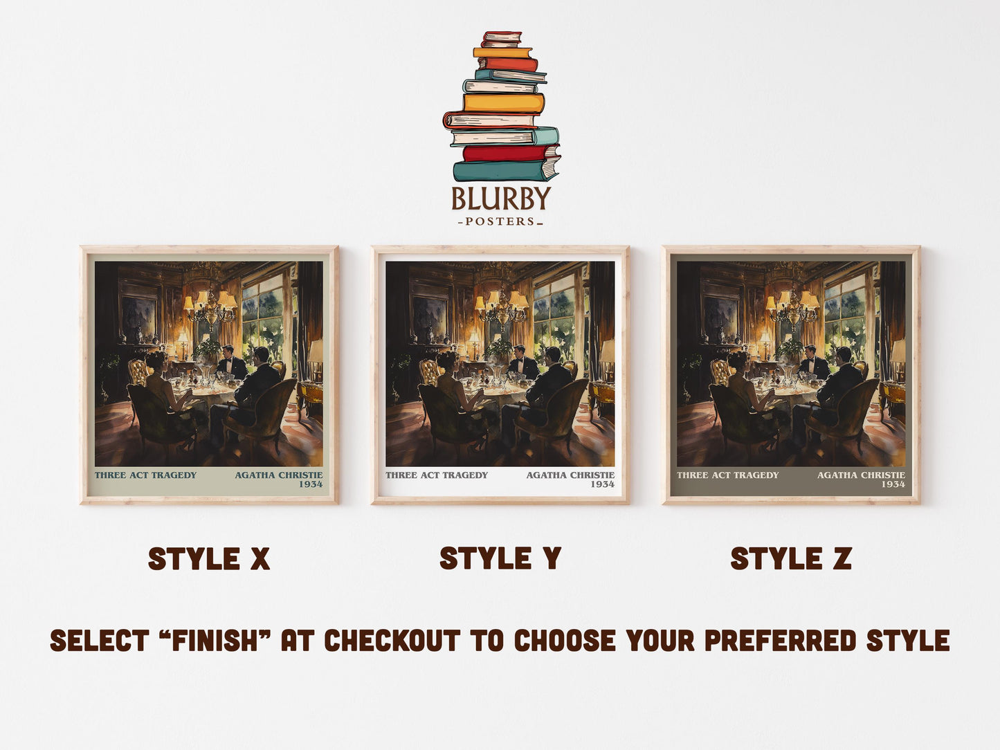 Three Act Tragedy literary art print colour and style options – Agatha Christie book art