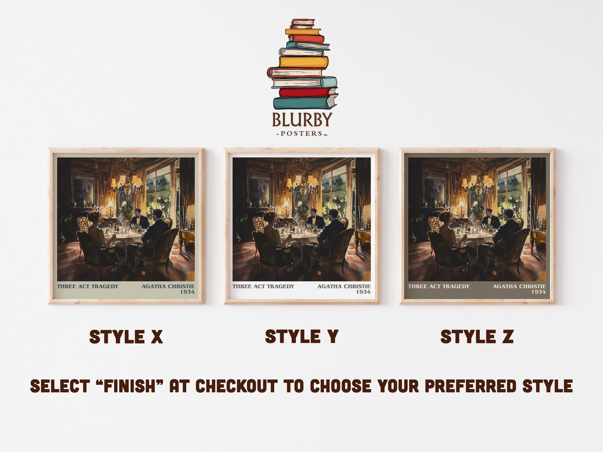 Three Act Tragedy literary art print colour and style options – Agatha Christie book art