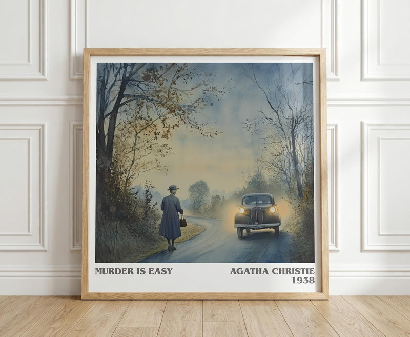 Dumb Witness literary print in frame leaning in hallway – mystery wall art