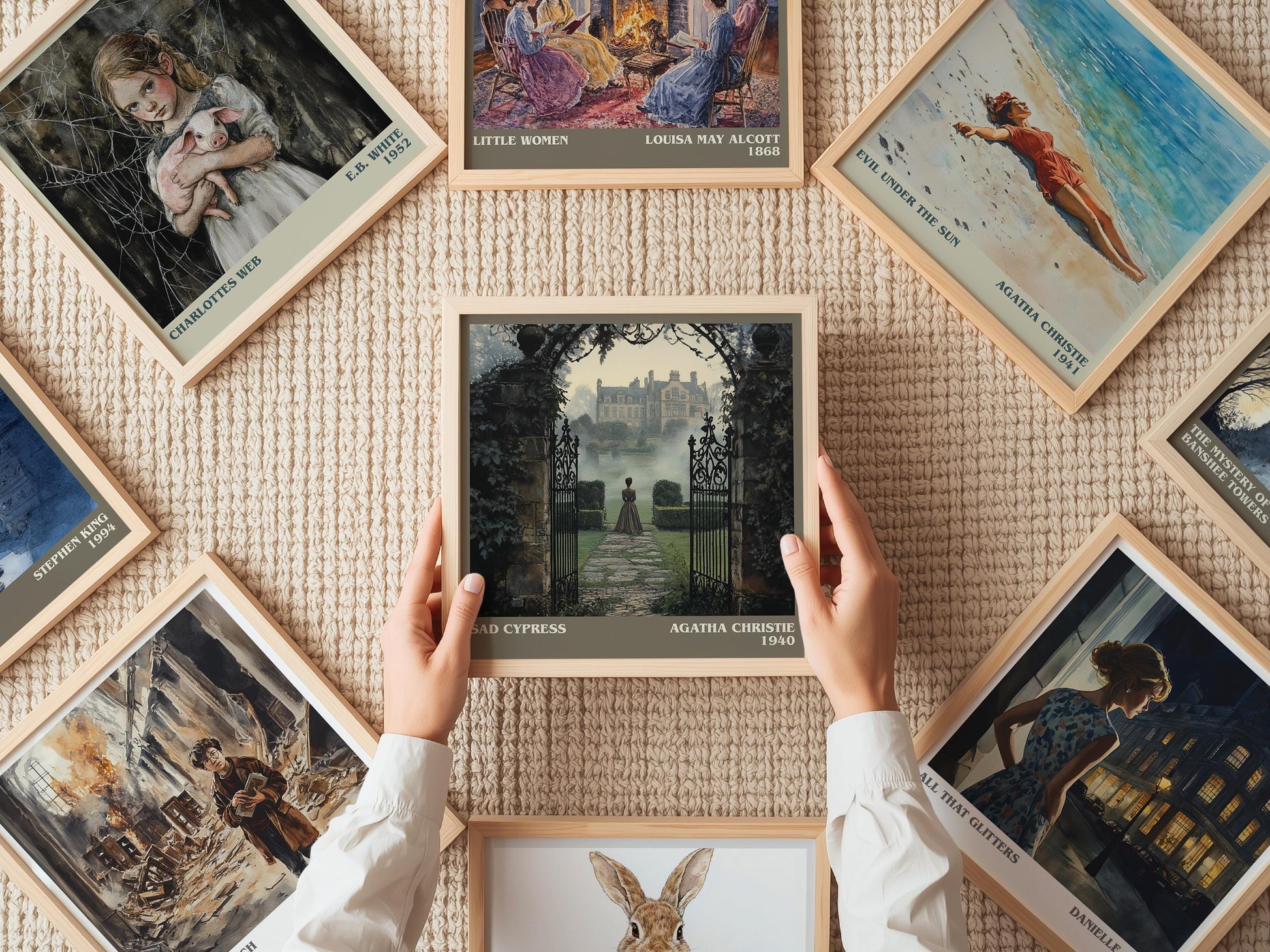 Sad Cypress literary print on bookshelf – Agatha Christie fan gift