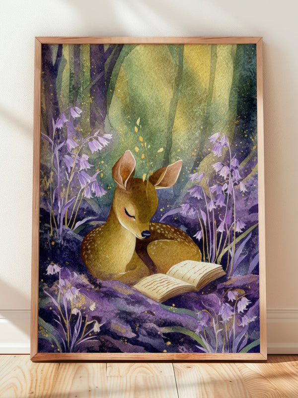 Deer Reading Print | Cozy Wall Decor | Cute Gift For Book Lover | Book Nook Poster | Book Art | Aesthetic Room Art | Home Decor Poster - Book Poster Art Print Decor Bookish