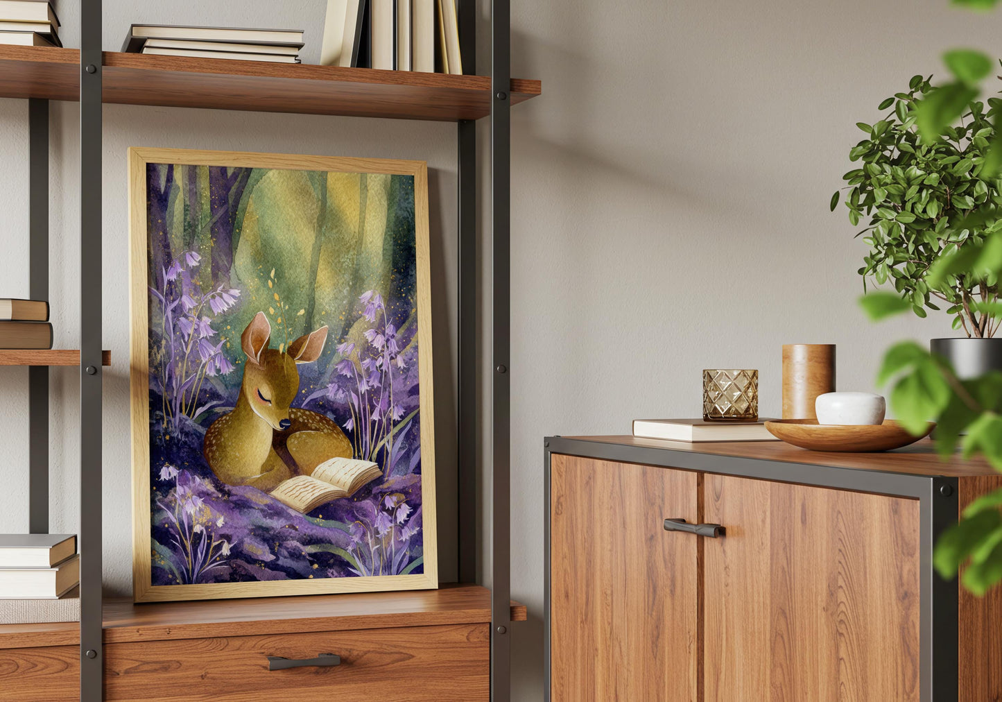 Deer Reading Print | Cozy Wall Decor | Cute Gift For Book Lover | Book Nook Poster | Book Art | Aesthetic Room Art | Home Decor Poster - Book Poster Art Print Decor Bookish