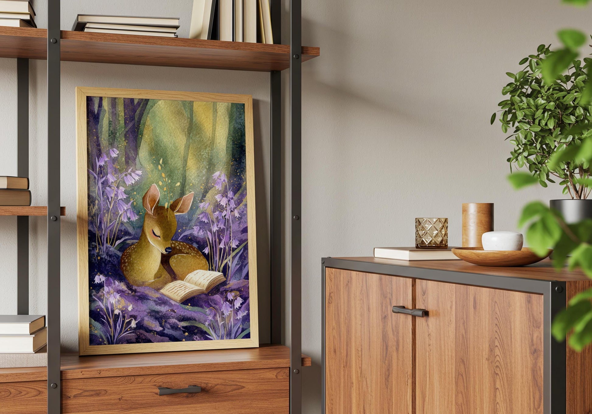 Deer Reading Print | Cozy Wall Decor | Cute Gift For Book Lover | Book Nook Poster | Book Art | Aesthetic Room Art | Home Decor Poster - Book Poster Art Print Decor Bookish