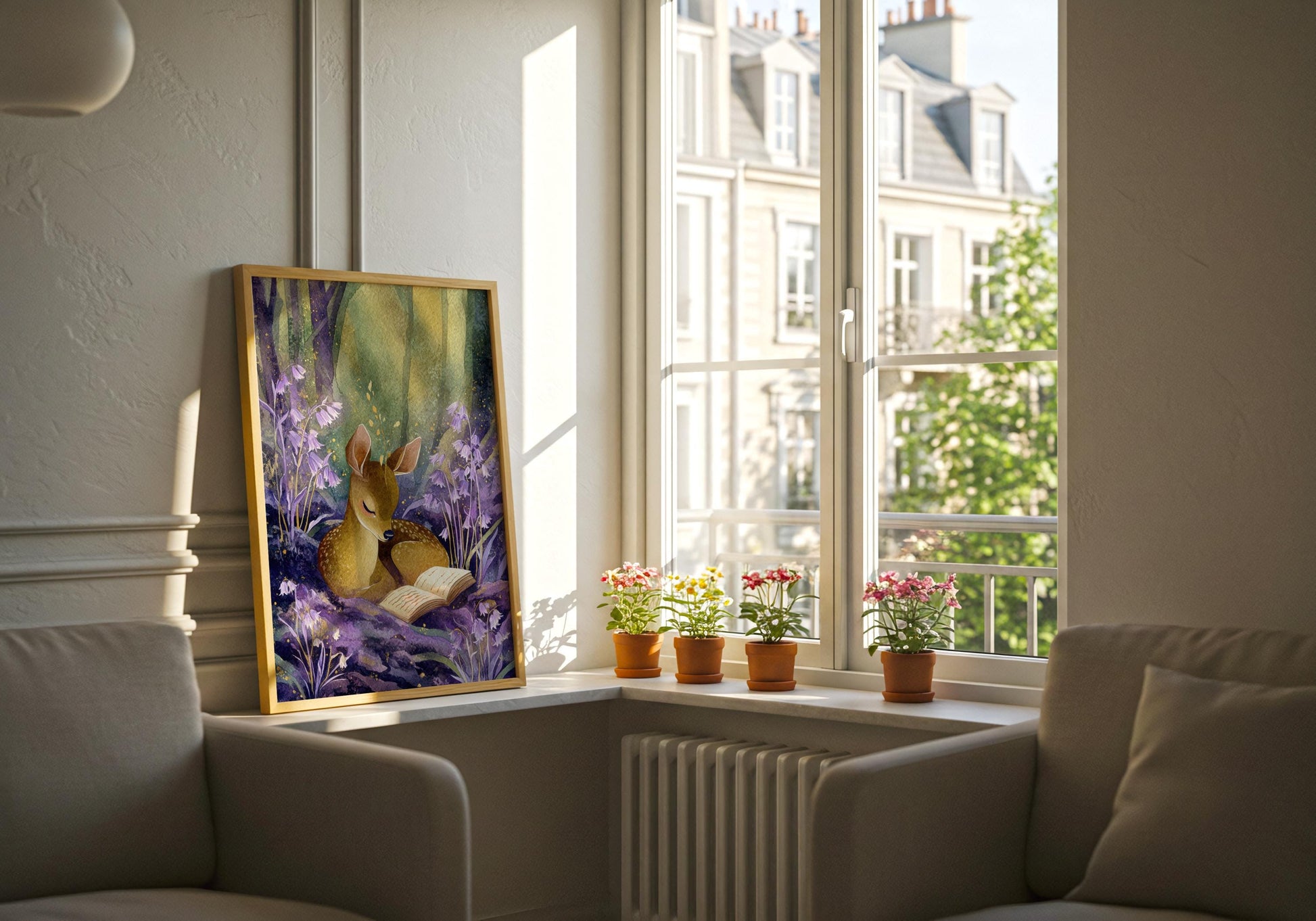 Deer Reading Print | Cozy Wall Decor | Cute Gift For Book Lover | Book Nook Poster | Book Art | Aesthetic Room Art | Home Decor Poster - Book Poster Art Print Decor Bookish